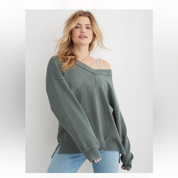 aerie Tops - Aerie Wonder Textured V-Neck Sweatshirt